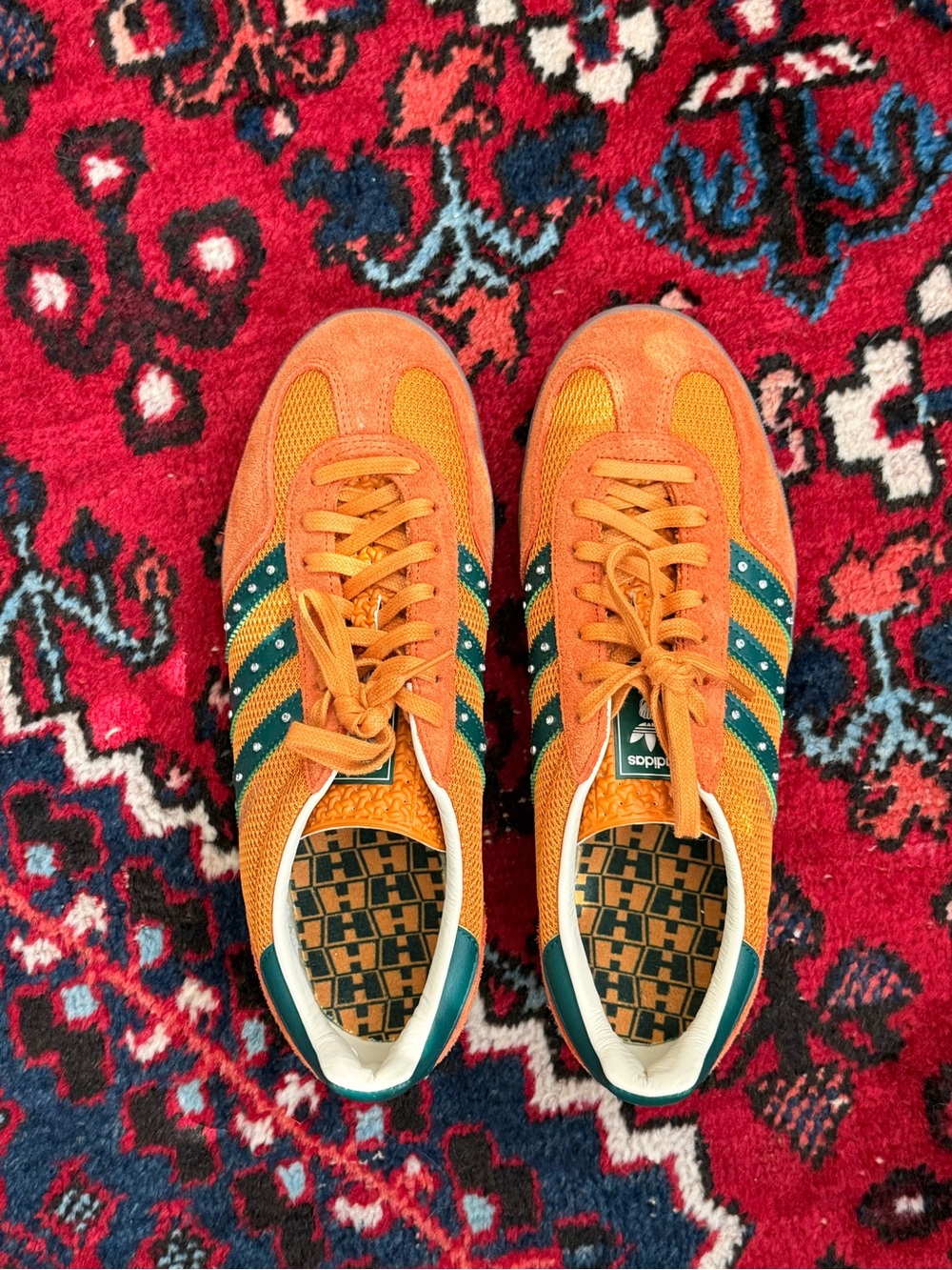 adidas Men’s Orange Sneakers with Green Stripes UK 8.5